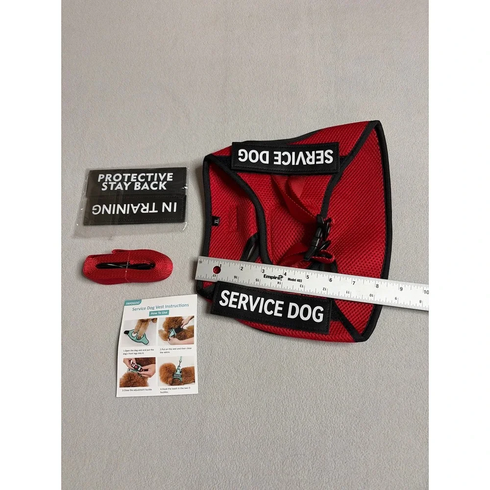 Fayogoo Service Dog Vest Harness XL Red Working Dog Mesh Reflective Set